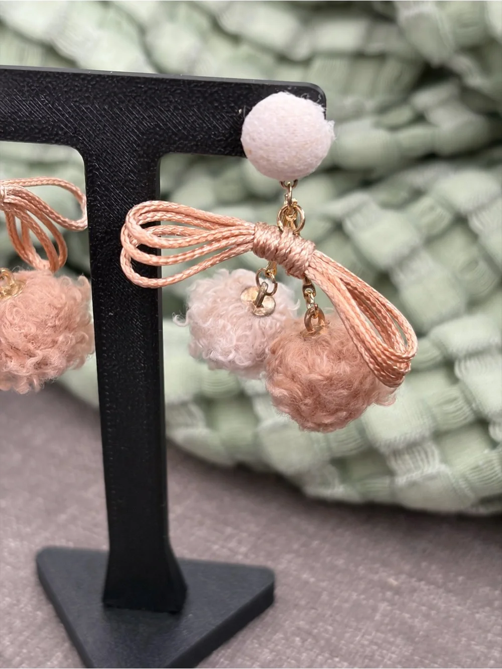 Pink Bow Double Pom-Pom Statement Dangle Earrings